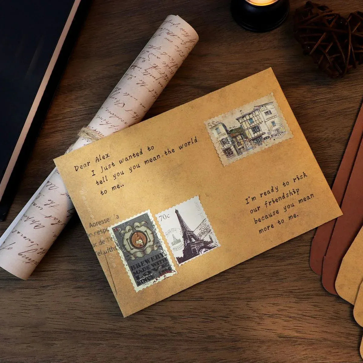 50PCS Vintage Kraft Paper Envelopes Self-Adhesive Durable for Invitations Use - Kraft