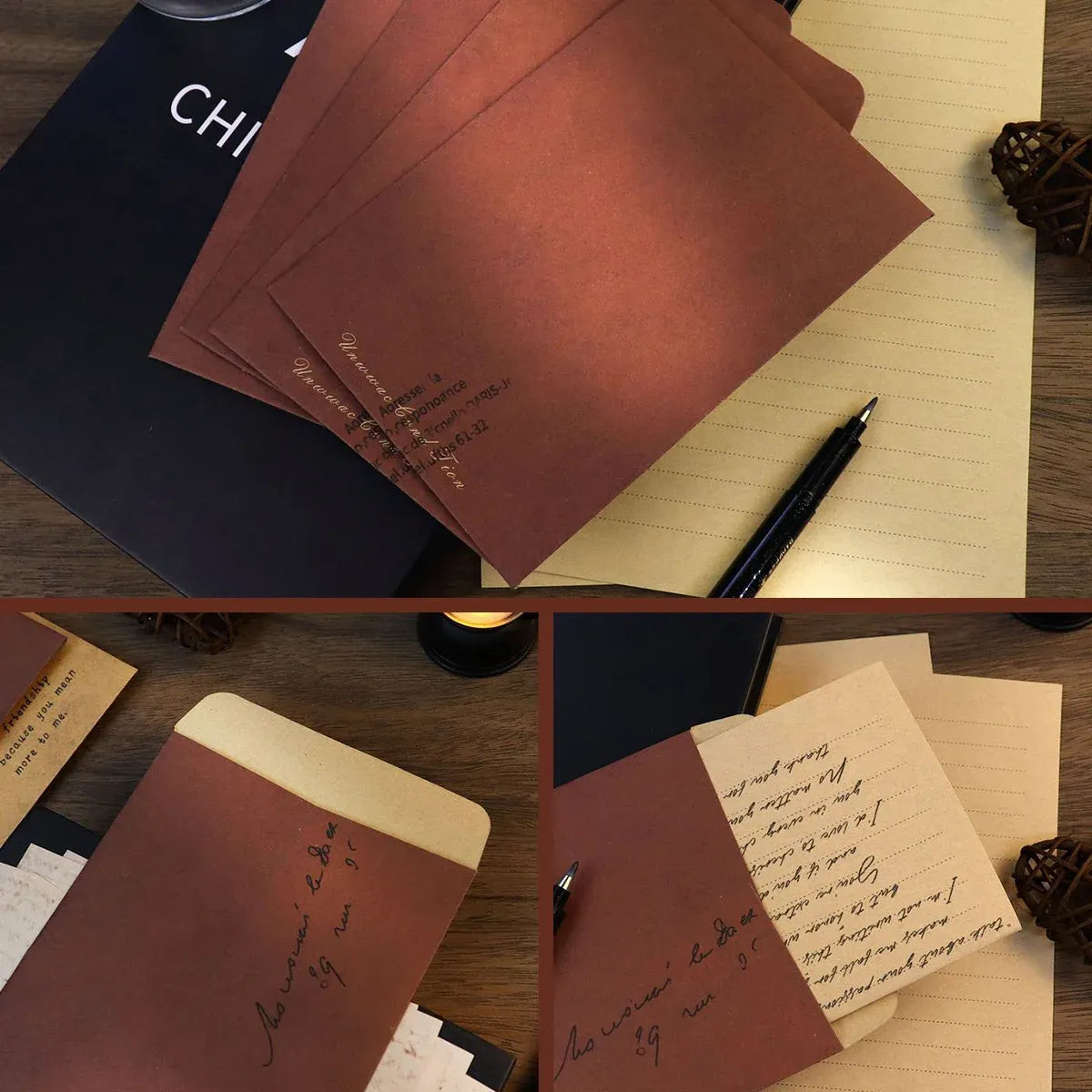 50PCS Vintage Kraft Paper Envelopes Self-Adhesive Durable for Invitations Use - Kraft