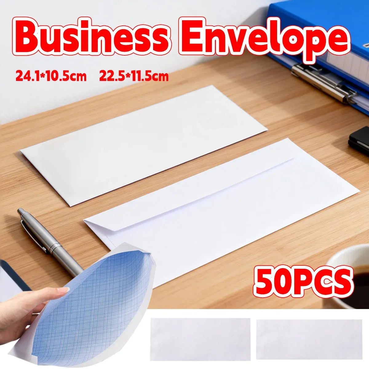 50 Pack White Plain Business Envelopes Peel and Seal Mailing Envelopes - 24.1x10.5cm