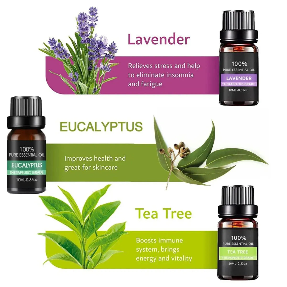 Essential Oil Set 6 Bottles Plant Aromatherapy Oils Natural Scent for Diffuser