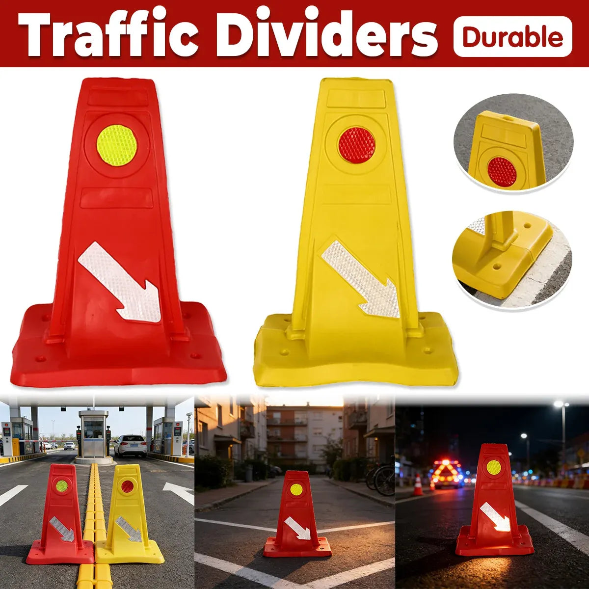 Reflective Traffic Divider Post Lane Separator Direction Arrow Roadwork Durable - Yellow
