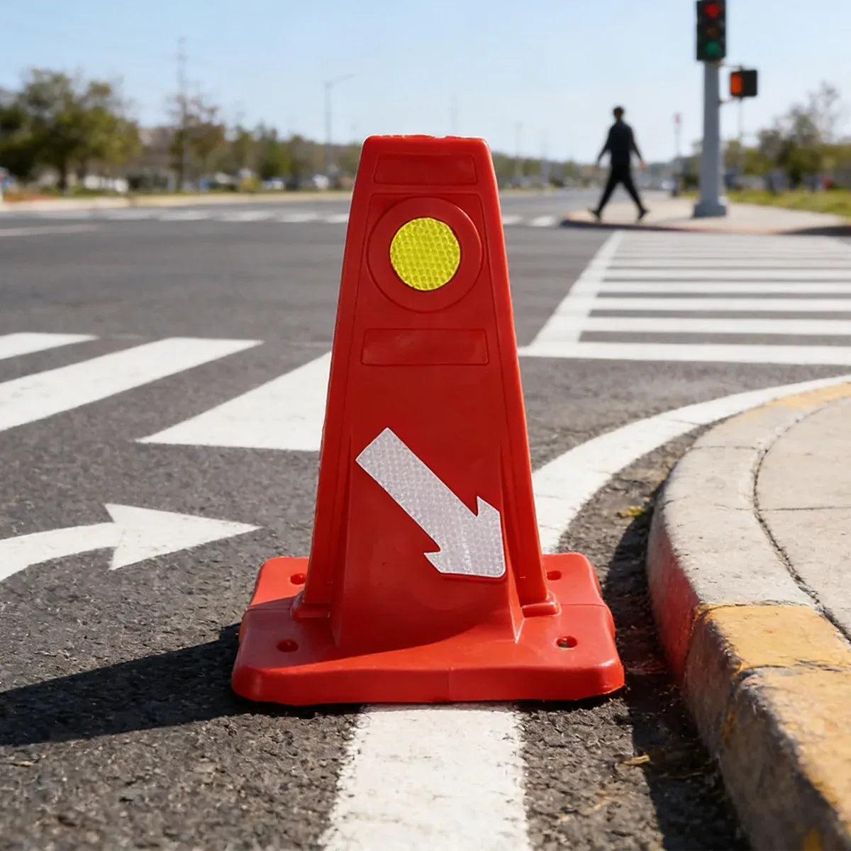 Reflective Traffic Divider Post Lane Separator Direction Arrow Roadwork Durable - Yellow