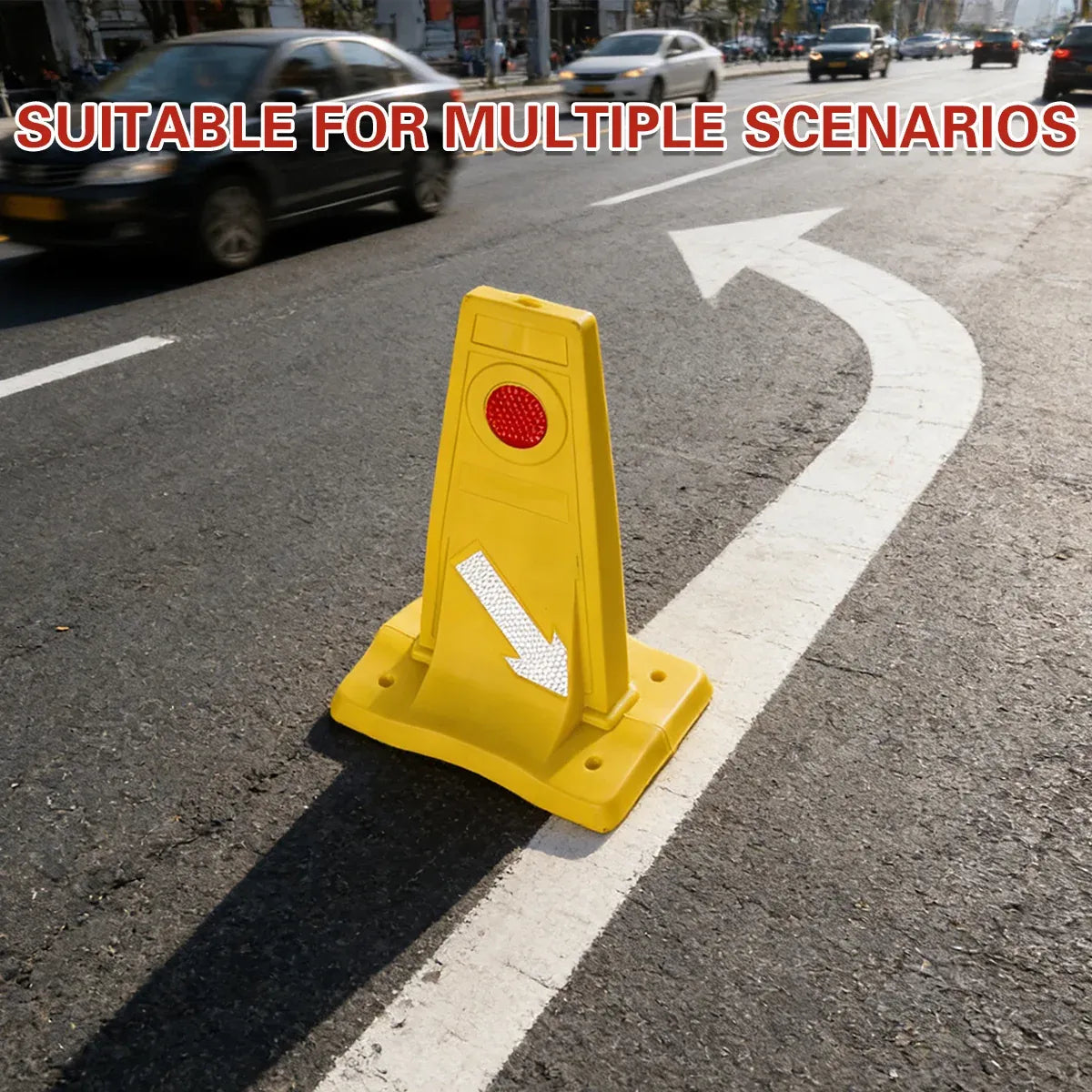Reflective Traffic Divider Post Lane Separator Direction Arrow Roadwork Durable - Yellow