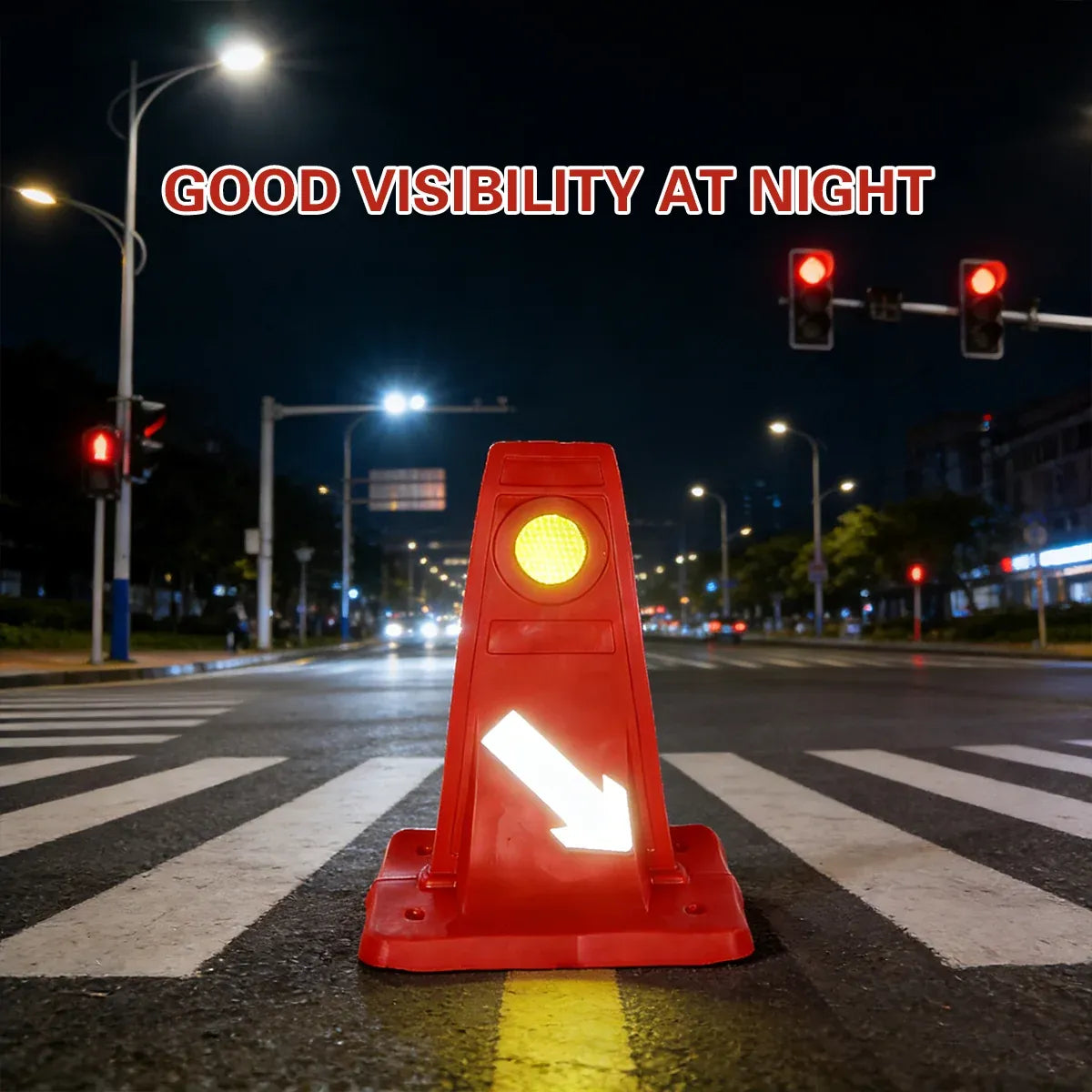 Reflective Traffic Divider Post Lane Separator Direction Arrow Roadwork Durable - Yellow