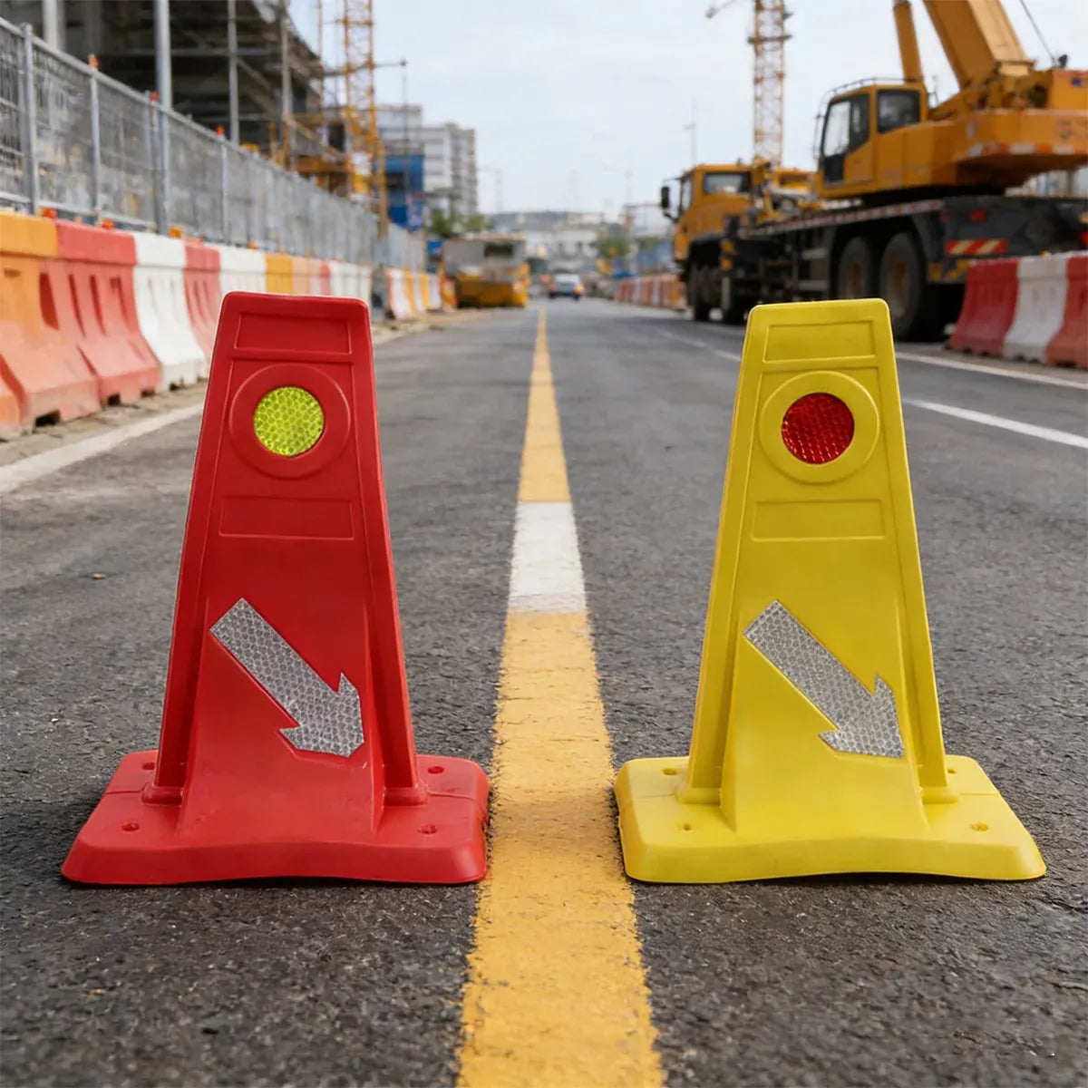 Reflective Traffic Divider Post Lane Separator Direction Arrow Roadwork Durable - Yellow