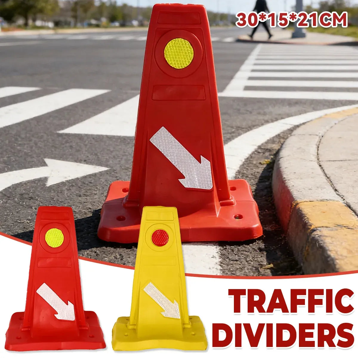 Reflective Traffic Divider Post Lane Separator Direction Arrow Roadwork Durable - Yellow