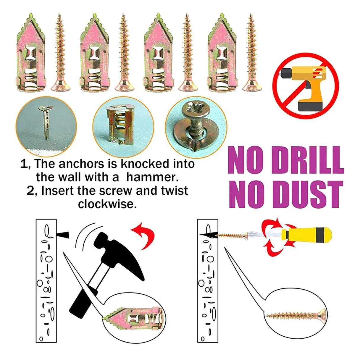 100PCS Self-Drilling Anchors Screws Percussion Expansion Kit -12x30mm/12x40mm - 12x30mm