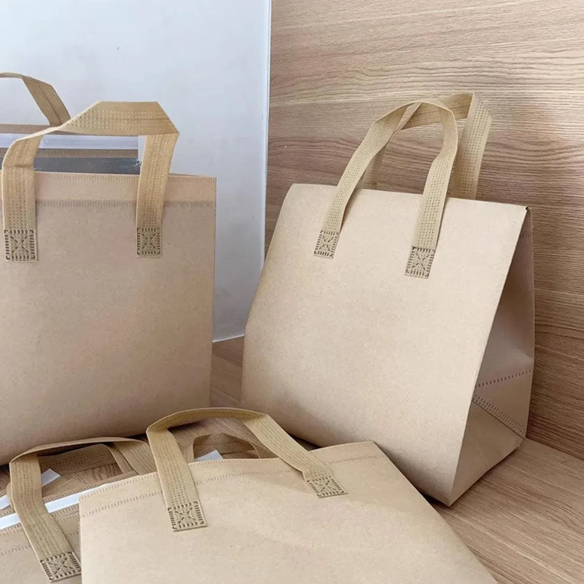 50pcs Thermal Insulation Packing Bag Non Woven Milk Tea Cake Food Storage Bag - Kraft-24x24x15cm