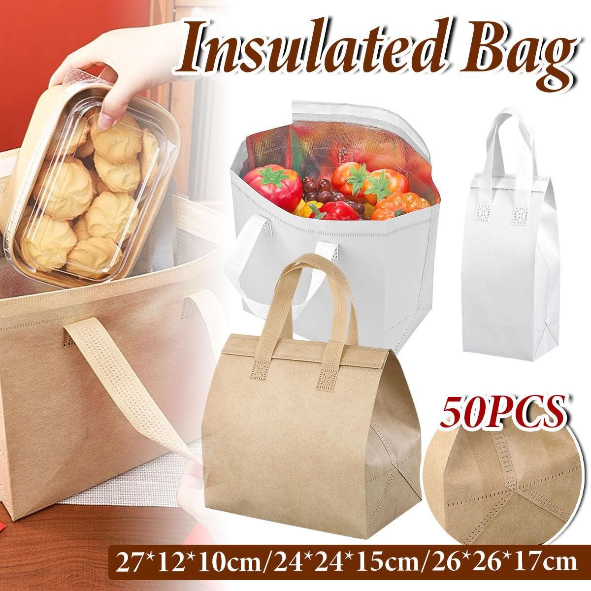 50pcs Thermal Insulation Packing Bag Non Woven Milk Tea Cake Food Storage Bag - White-27x12x10cm