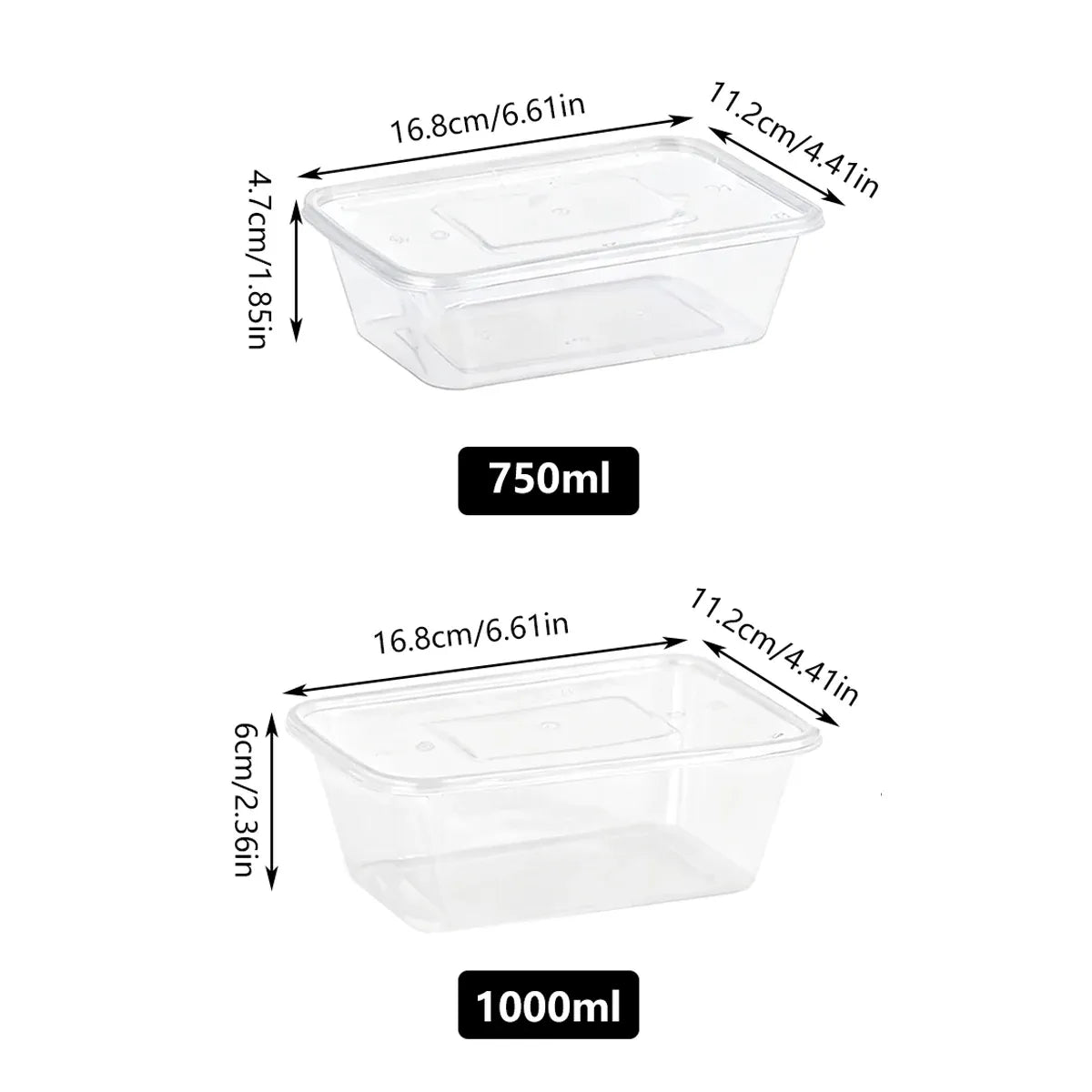 50PCS Food-Grade Disposable Square Takeout Container 750/1000ml - 750ml