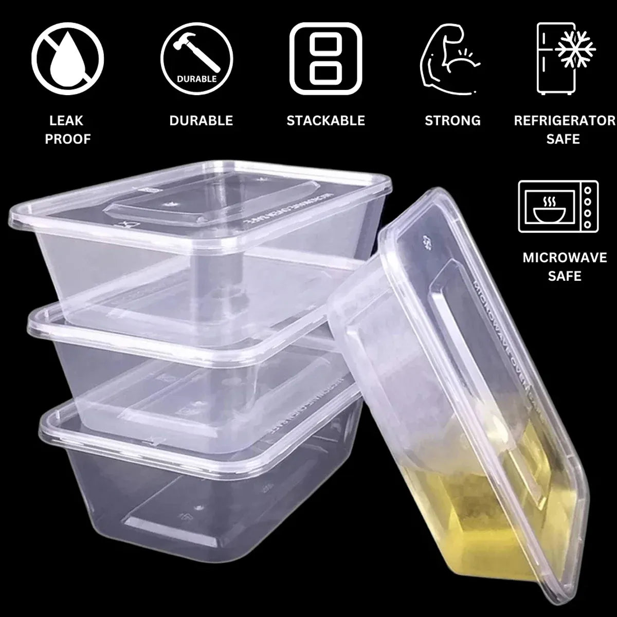 50PCS Food-Grade Disposable Square Takeout Container 750/1000ml - 750ml