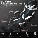 Black and White Gaming Chair with Footrest and Lumbar Support