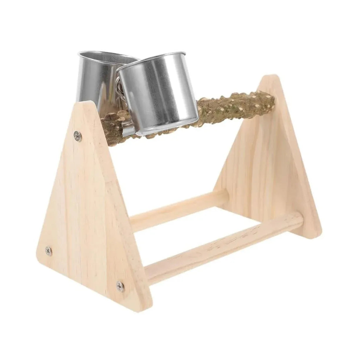 Solid Wood Parrot Desktop Training Rack Station with Food Basin Durable