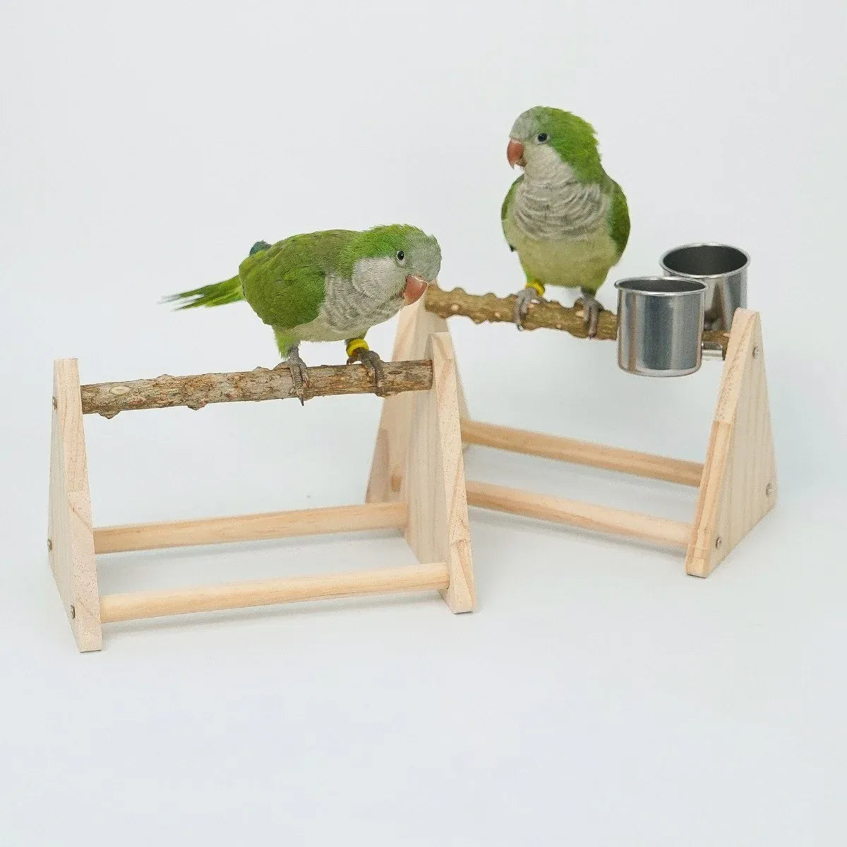 Solid Wood Parrot Desktop Training Rack Station with Food Basin Durable