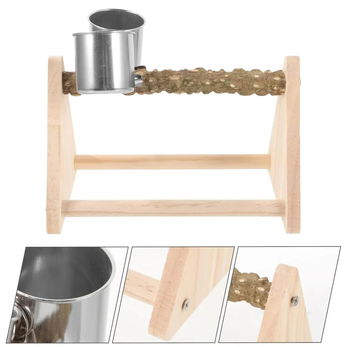 Solid Wood Parrot Desktop Training Rack Station with Food Basin Durable