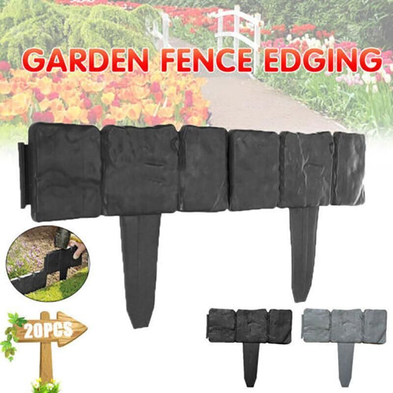 20pcs Garden Fence Edging Plastic Lawn Border for Outdoor Yard Flower Bed - Grey
