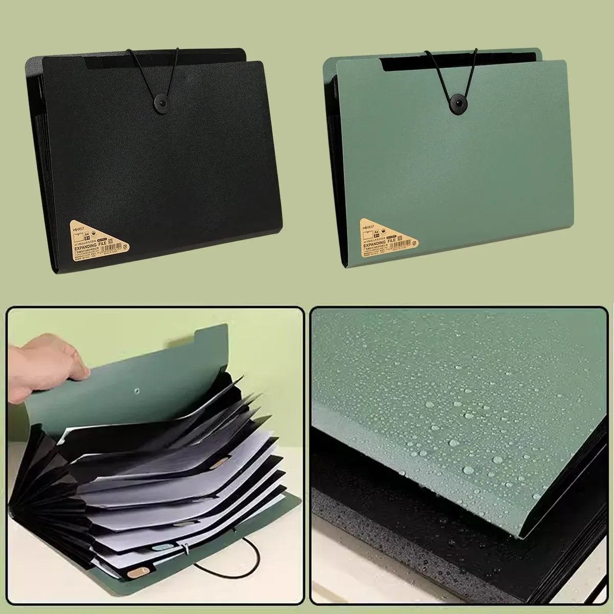8 Cell File Folder Organizer Bag Test Paper Storage Document Holder School Office - Green