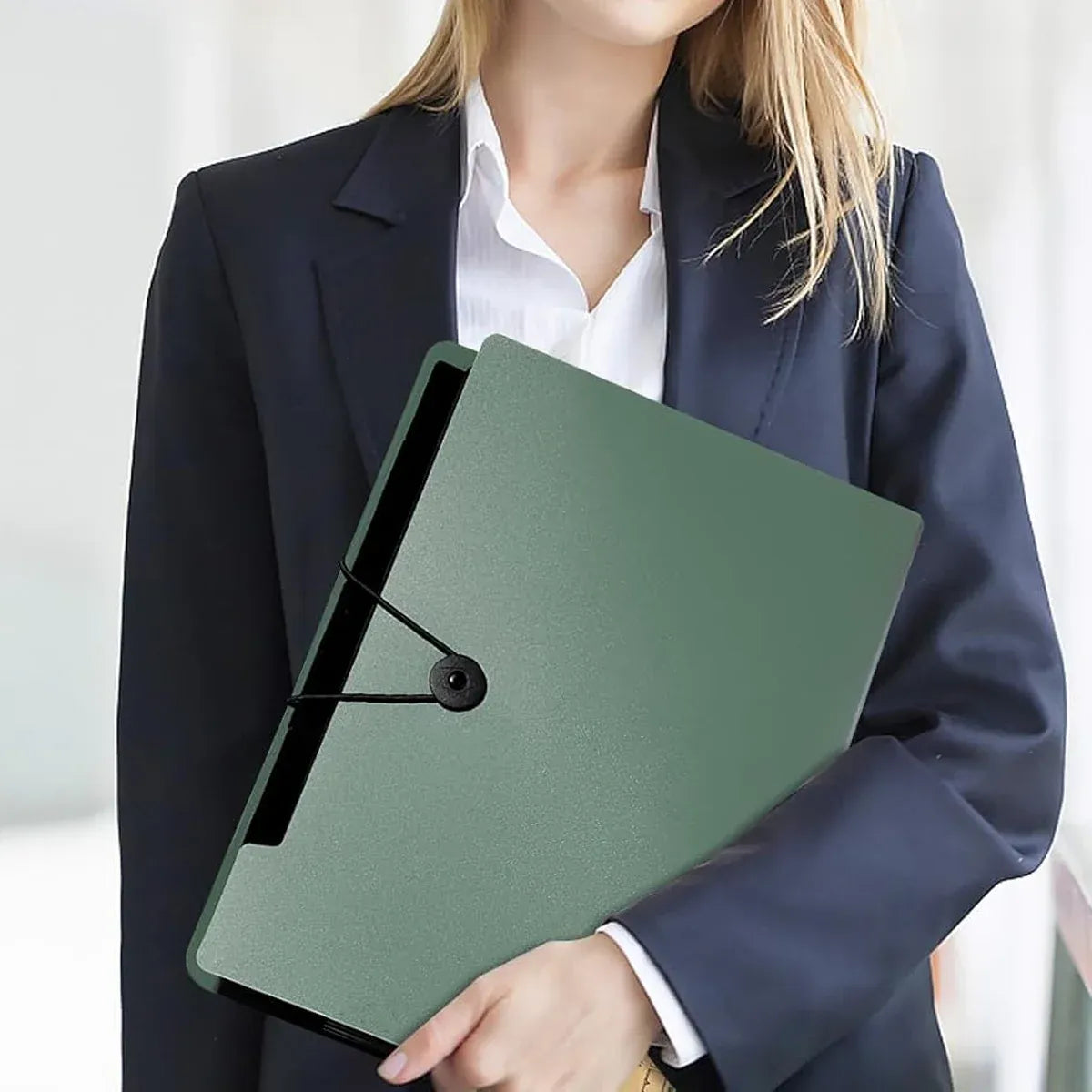 8 Cell File Folder Organizer Bag Test Paper Storage Document Holder School Office - Green