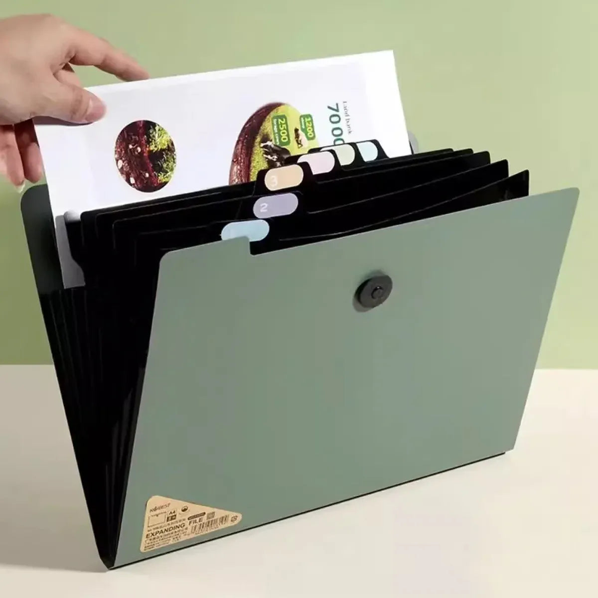 8 Cell File Folder Organizer Bag Test Paper Storage Document Holder School Office - Green