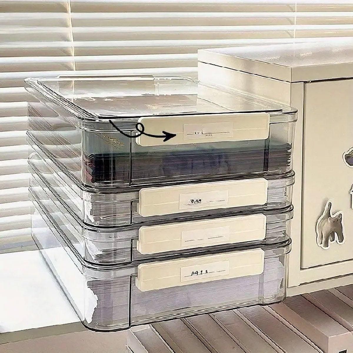 Large Capacity A4 File Storage Box Transparent Plastic Document Organizer Case - Large
