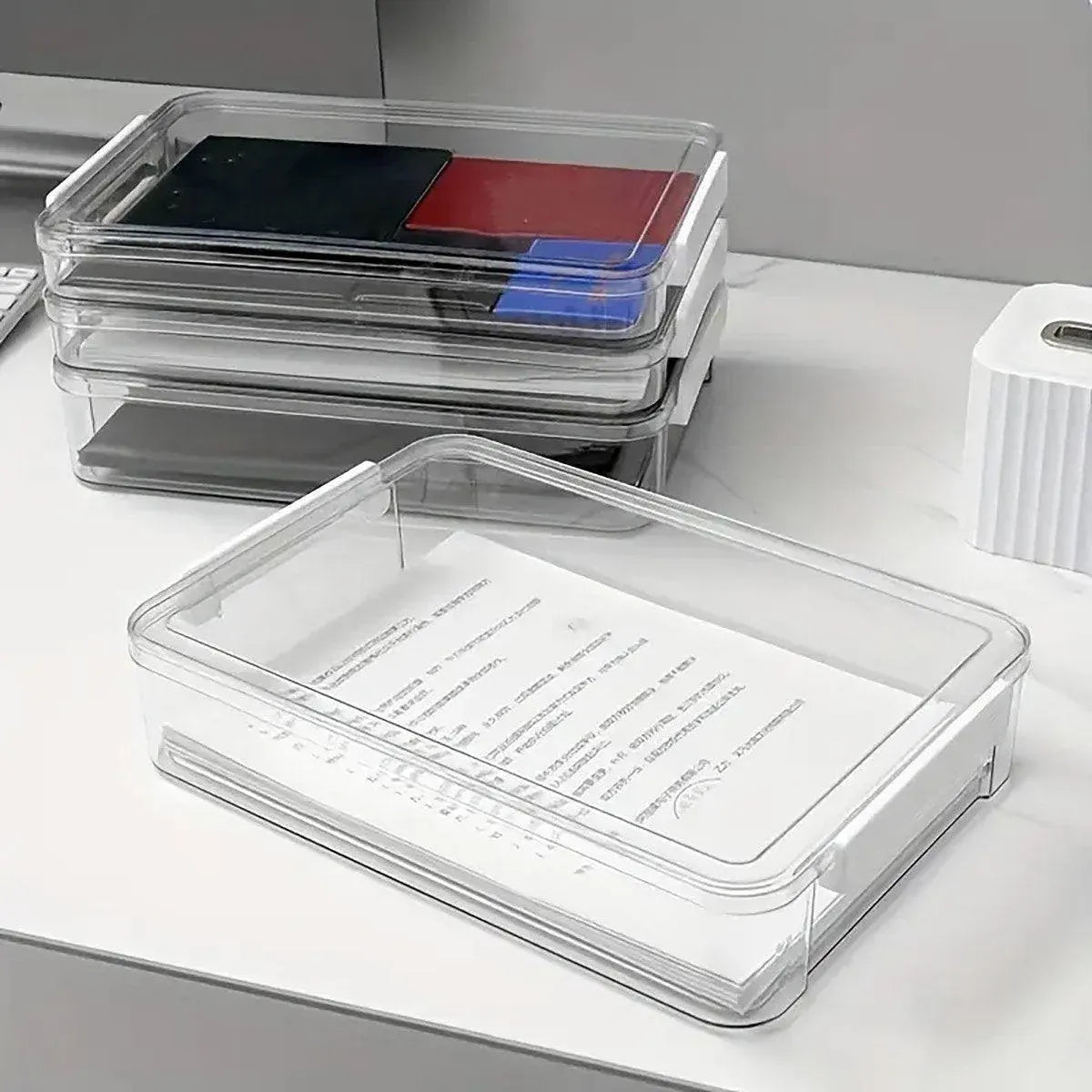 Large Capacity A4 File Storage Box Transparent Plastic Document Organizer Case - Large