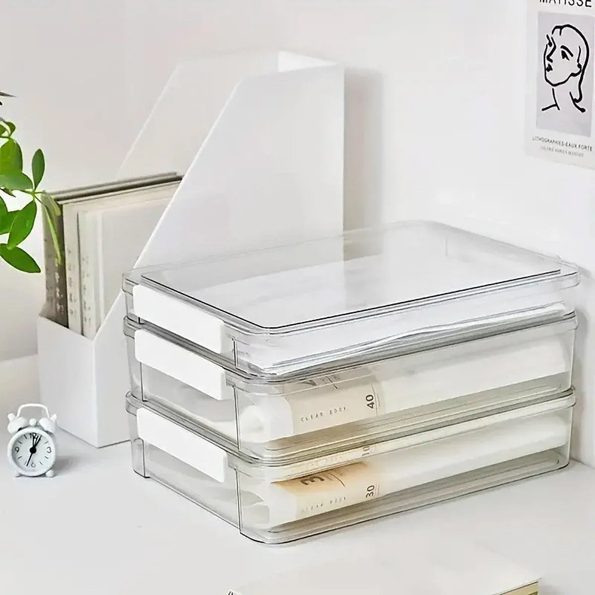 Large Capacity A4 File Storage Box Transparent Plastic Document Organizer Case - Large