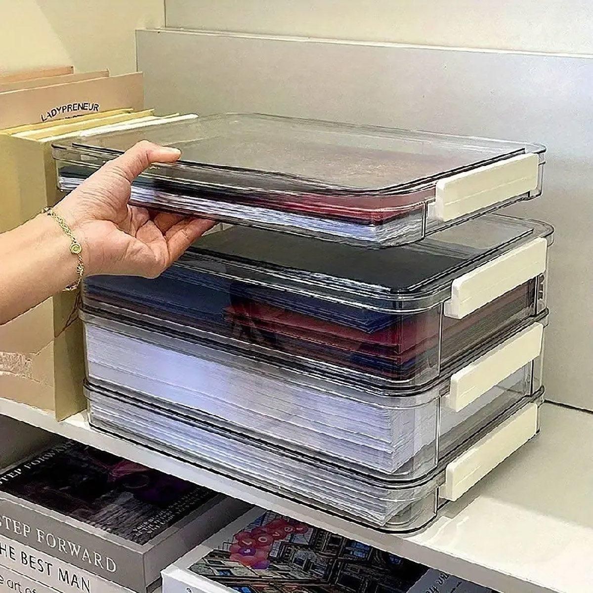 Large Capacity A4 File Storage Box Transparent Plastic Document Organizer Case - Large