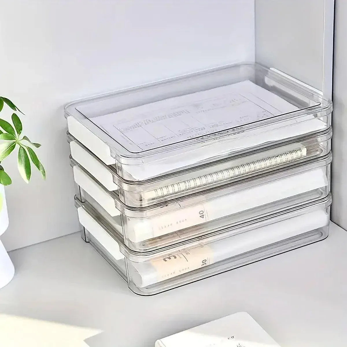 Large Capacity A4 File Storage Box Transparent Plastic Document Organizer Case - Large
