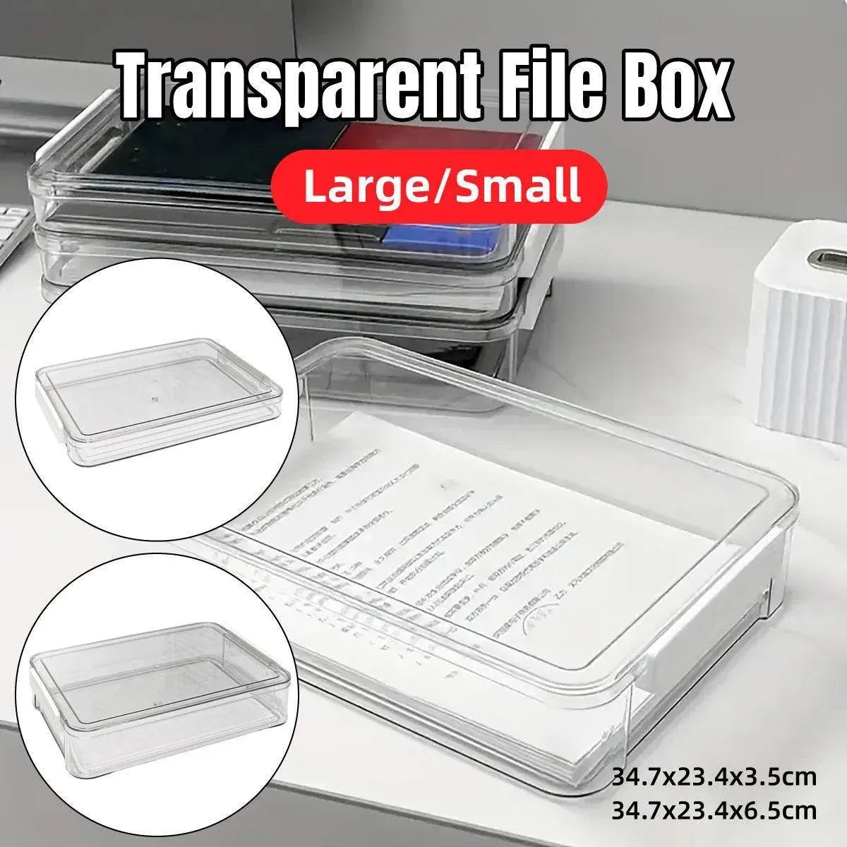 Large Capacity A4 File Storage Box Transparent Plastic Document Organizer Case - Large