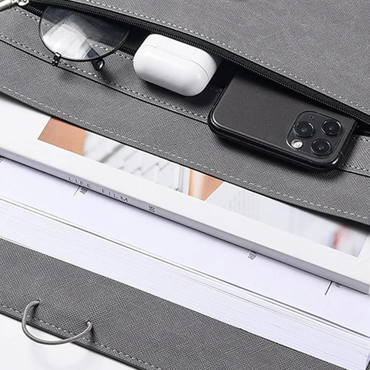 A4 Waterproof Document Bag for Office and School in PU Leather Gray