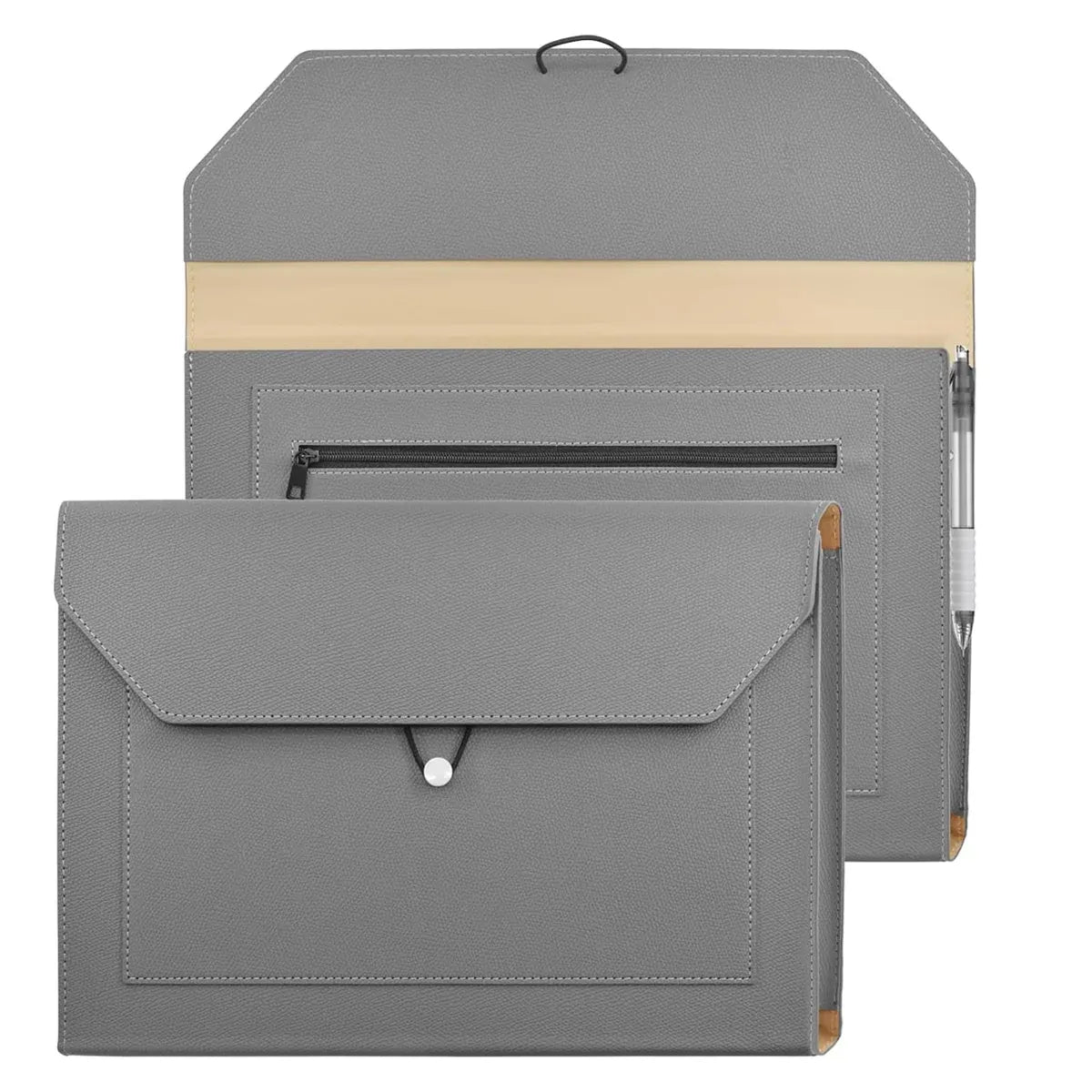 A4 Waterproof Document Bag for Office and School in PU Leather Gray