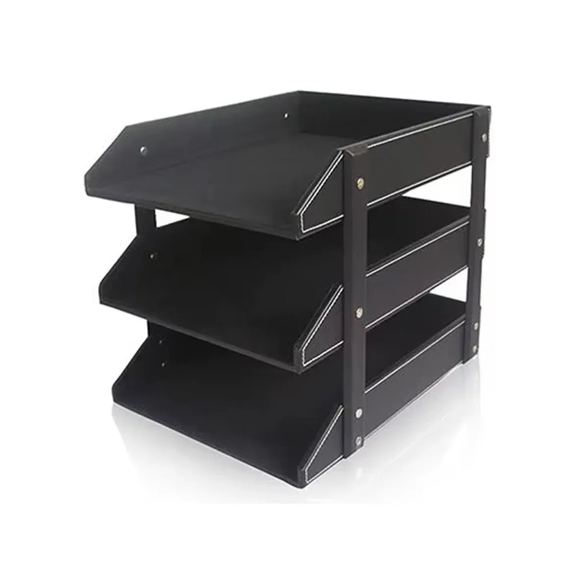3 Tier Faux Leather File Tray Desktop Document Organiser 36.5x27.5x35cm