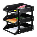 3 Tier Faux Leather File Tray Desktop Document Organiser 36.5x27.5x35cm