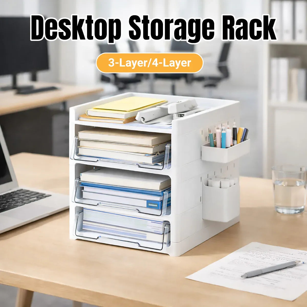 Desktop Pegboard Drawer Storage Shelf Multi Layer Home Office Desk Organiser - 4-Layer
