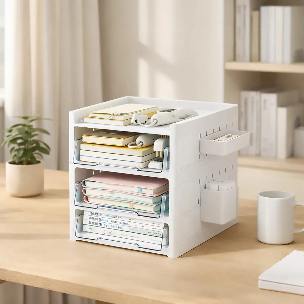 Desktop Pegboard Drawer Storage Shelf Multi Layer Home Office Desk Organiser - 4-Layer