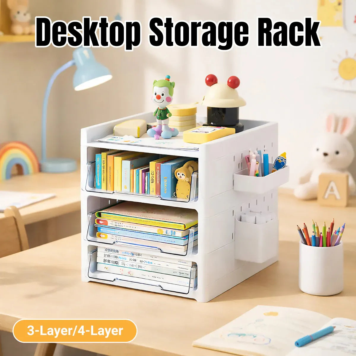 Desktop Pegboard Drawer Storage Shelf Multi Layer Home Office Desk Organiser - 4-Layer