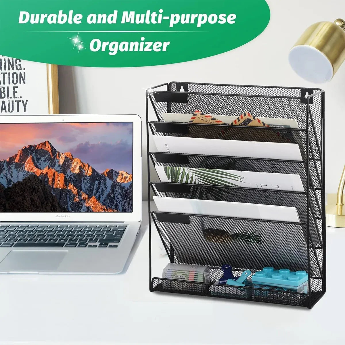 6 Layer Grid File Organizer Office Document Storage Rack Desktop Paper Sorter