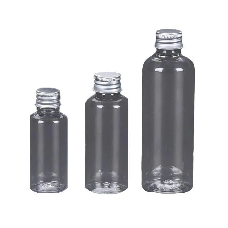 50/100pcs Clear Plastic Bottles with Aluminum Caps Liquid Dispenser Containers - 100ml-50pcs