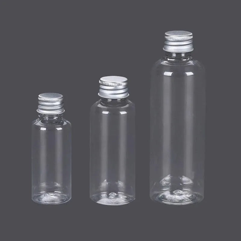 50/100pcs Clear Plastic Bottles with Aluminum Caps Liquid Dispenser Containers - 100ml-50pcs