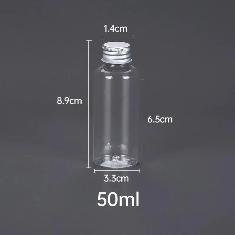 50/100pcs Clear Plastic Bottles with Aluminum Caps Liquid Dispenser Containers - 100ml-50pcs