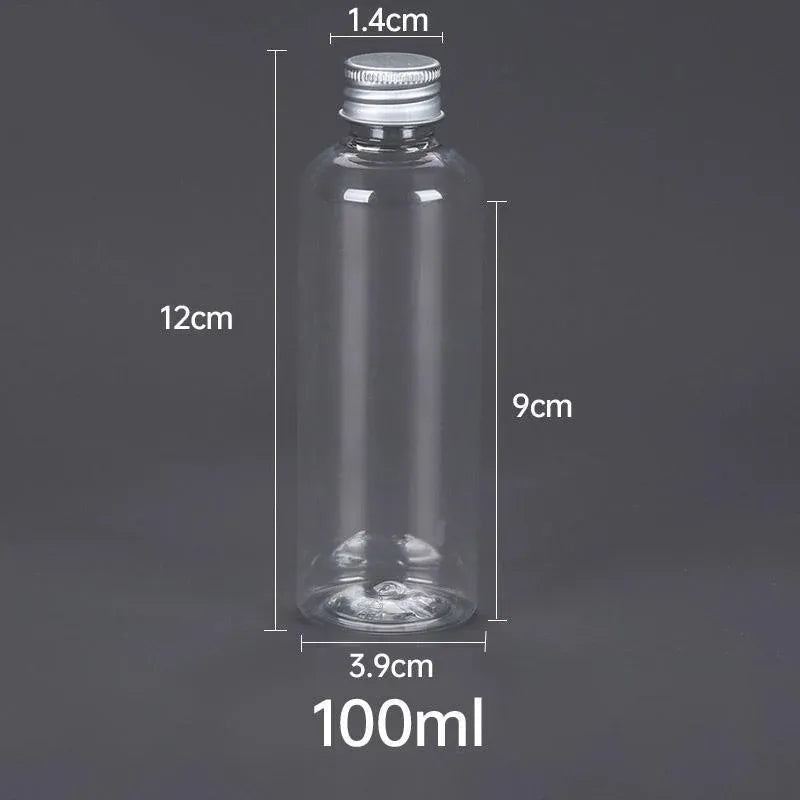 50/100pcs Clear Plastic Bottles with Aluminum Caps Liquid Dispenser Containers - 100ml-50pcs
