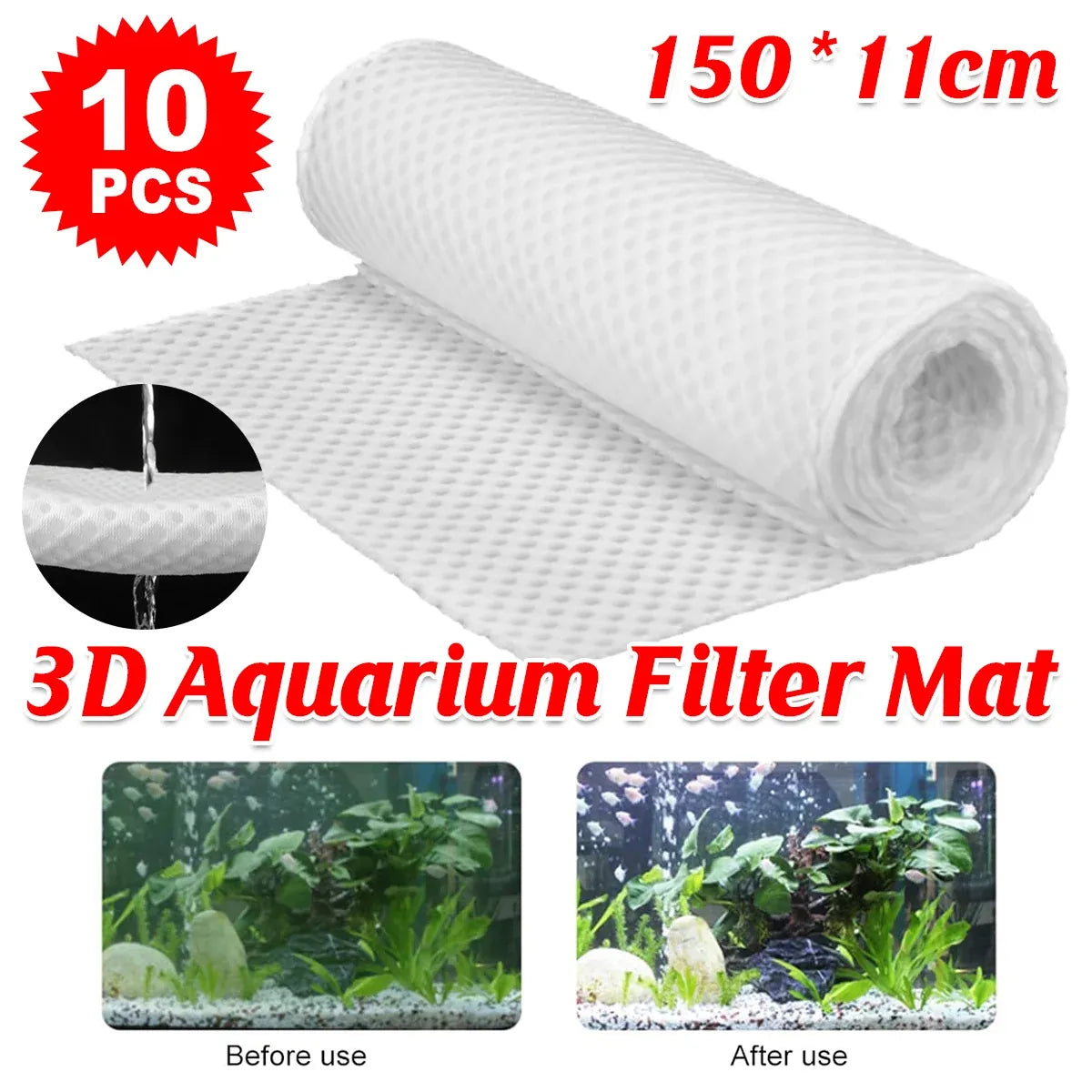 10PCS 3D Honeycomb Filter Mat for Aquarium for Fish Tank Water Purification