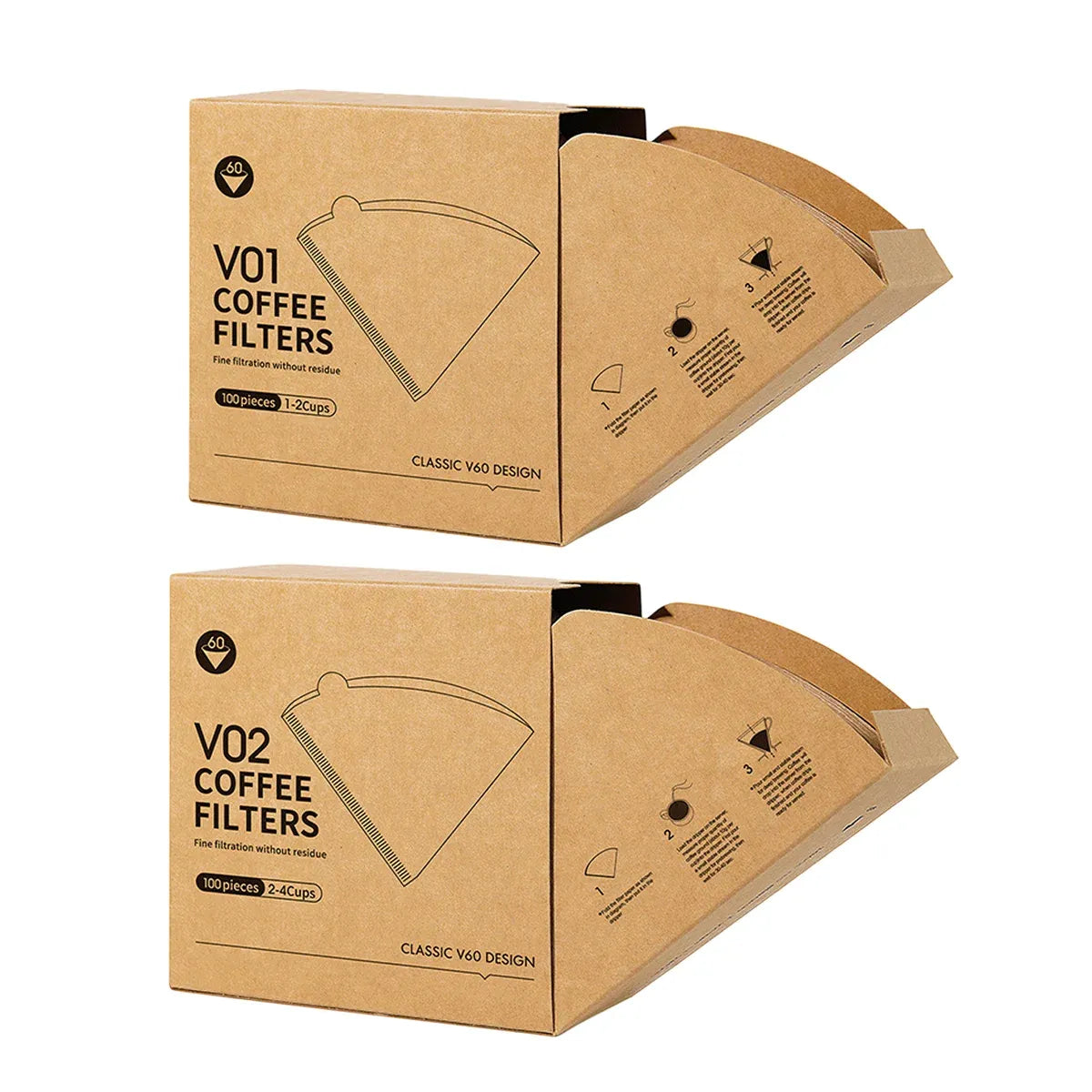 100PCS Coffee Filter Paper Drip Cone Funnel Handmade Filters for Coffee Machine - V02-100PCS