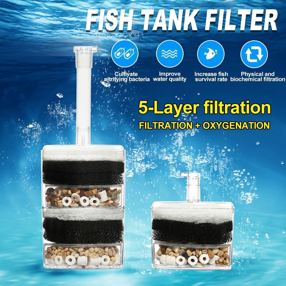 Mini Fish Tank Aquarium Built In Air Filter for Small Fish Tanks Filtration - Double