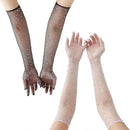 8 Pairs Black White Fishnet Gloves Long Sleeve Rhinestone Party Clubwear