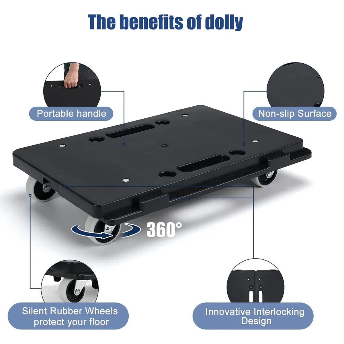 Heavy Duty Rolling Utility Cart for Office Warehouse Silent Portable Trolley