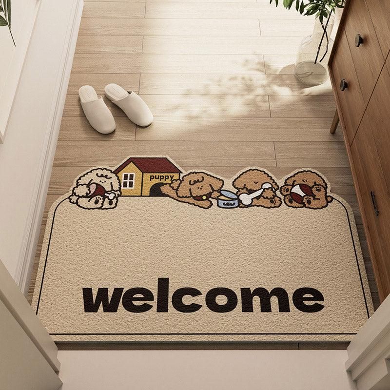 Cartoon Non Slip Household Silk Circle Floor Mat Durable Entryway Rug Can Be Cut - Dog