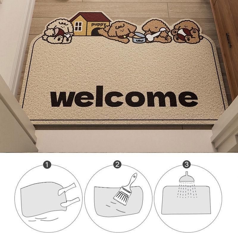 Cartoon Non Slip Household Silk Circle Floor Mat Durable Entryway Rug Can Be Cut - Dog