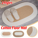 Cotton Floor Mat Oval Non Slip Carpet Household Soft Washable Rug for Bedroom - White