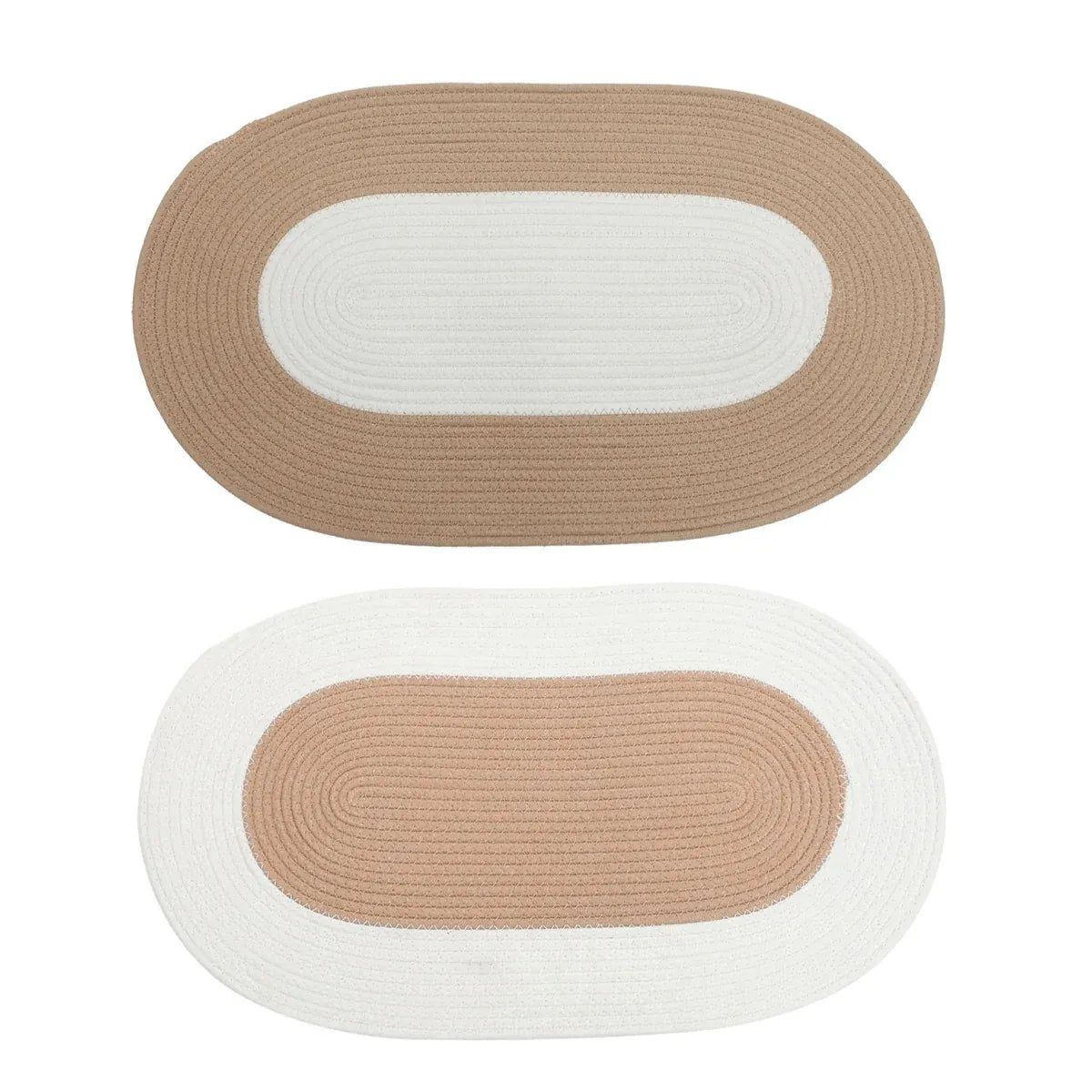 Cotton Floor Mat Oval Non Slip Carpet Household Soft Washable Rug for Bedroom - White